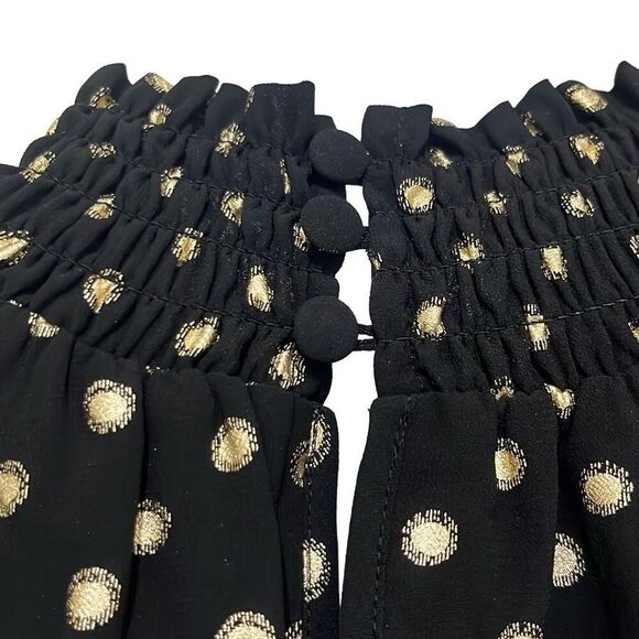 Yumi Kim Black Gold Polka Dot Lexington Top High Ruched Neck Long Sleeve Office - Picture 6 of 11